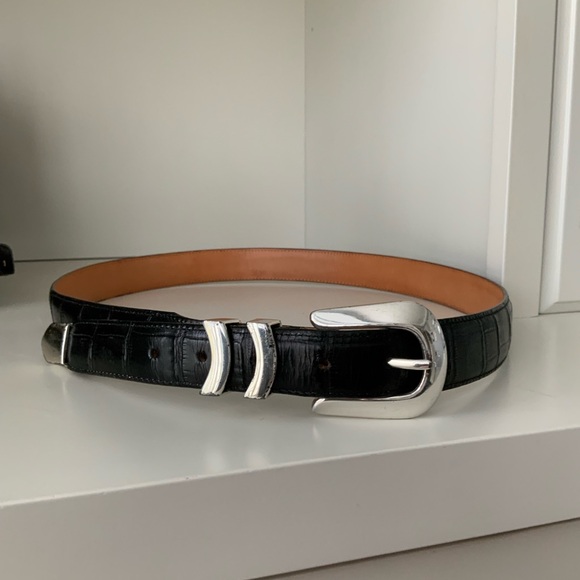 Vintage BRIGHTON ONYX Croc Embossed Leather Buckle Black Women’s Belt Size 42 - Picture 5 of 16